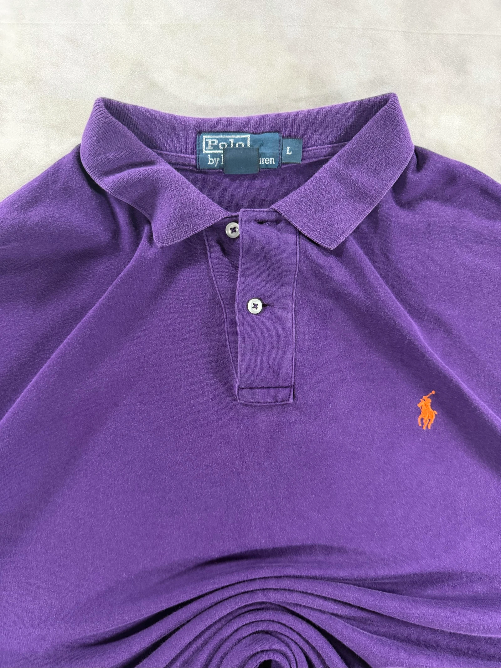 Polo Ralph Lauren Polo violet Orange Pony Taille L Coton vintage Classique Preppy – photo 7